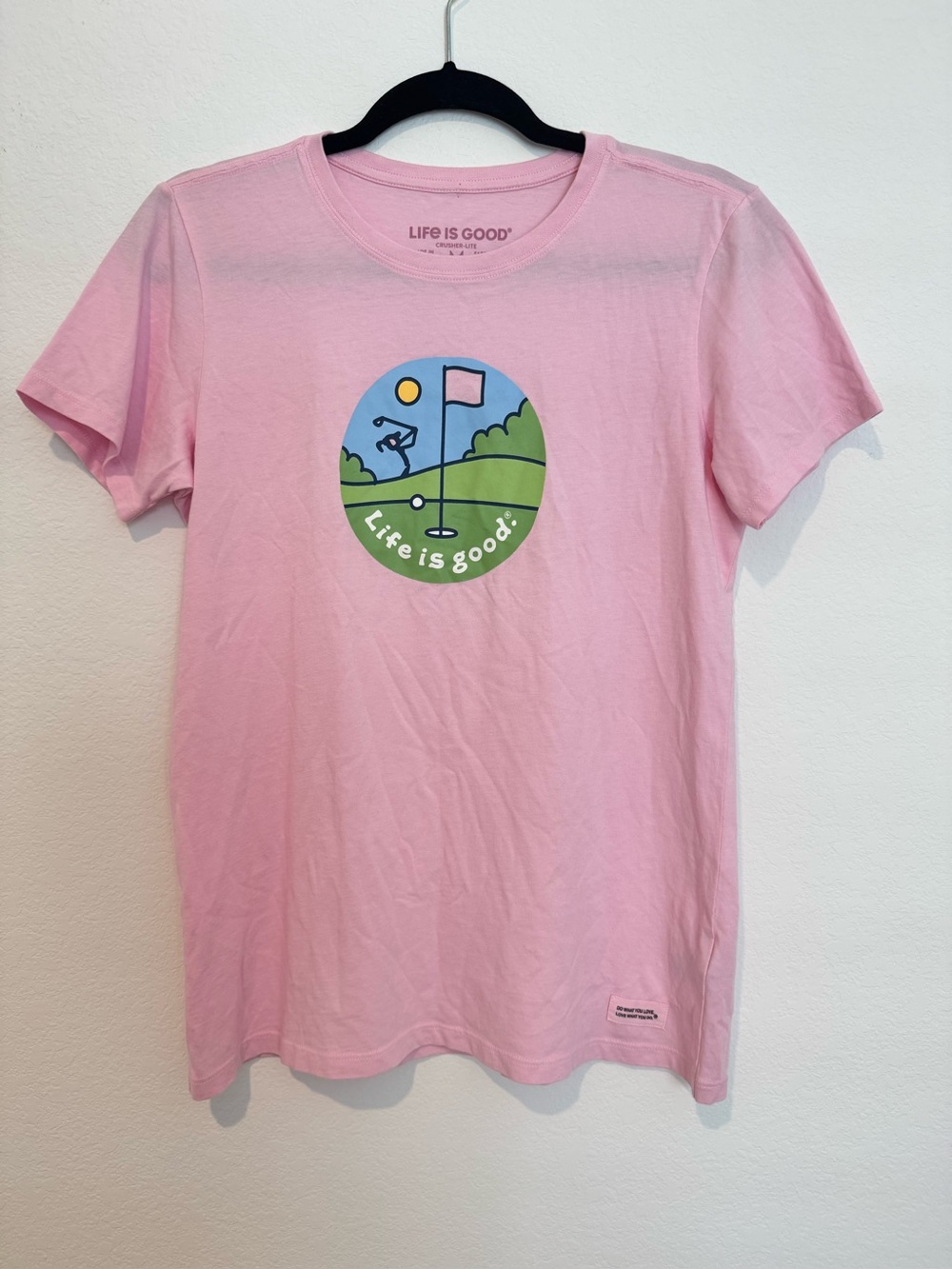 Life is Good Crusher Lite Graphic Golf Pink Short Sleeve T Shirt